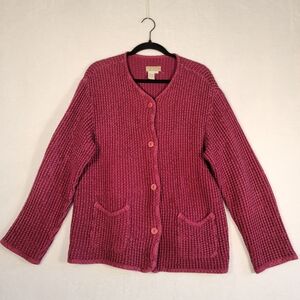 Vintage The Territory Ahead Linen Blend Cardigan In Raspberry, Size L